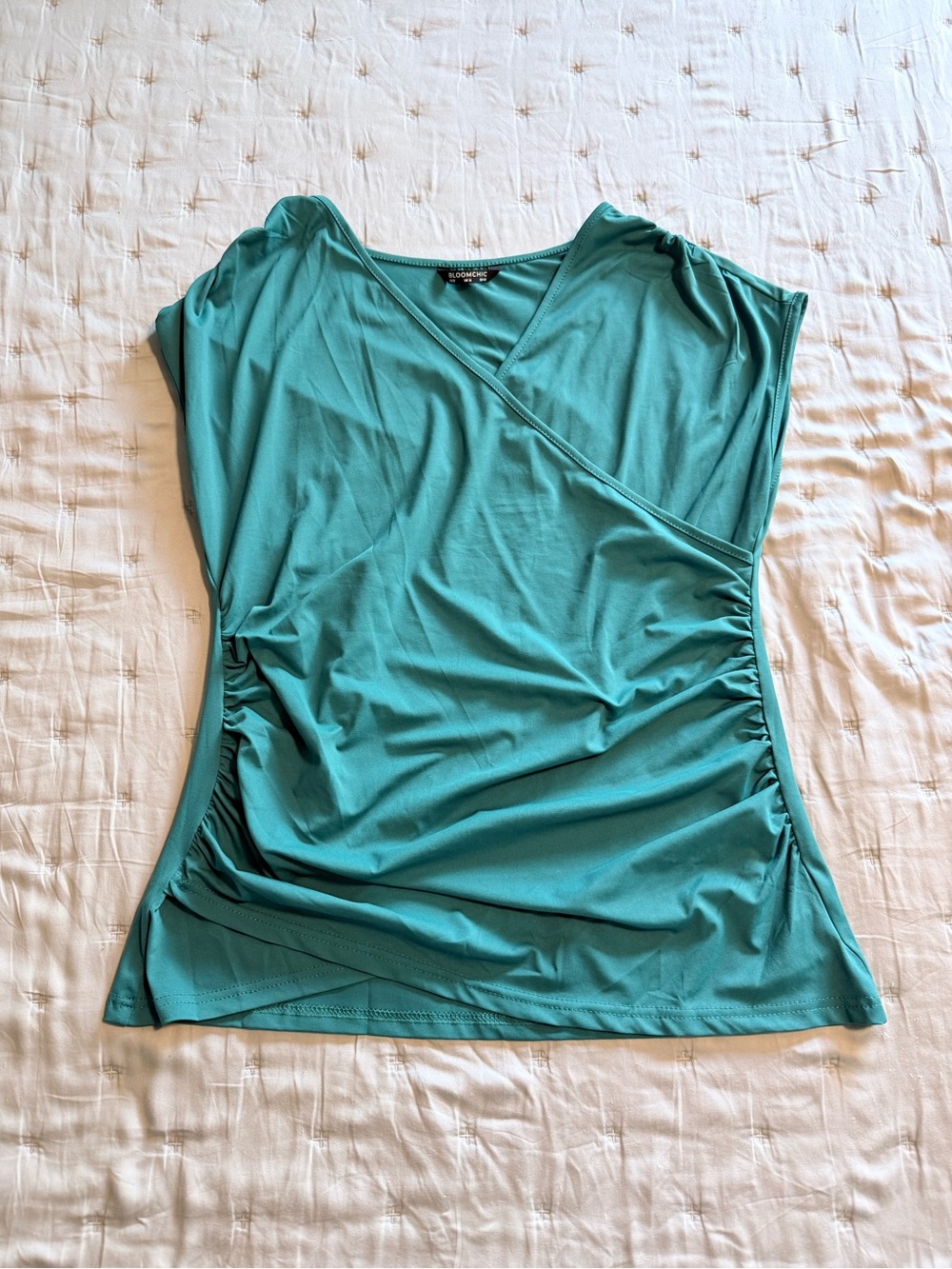BloomChic Teal Surplice Wrap-Style Sleeveless Blouse